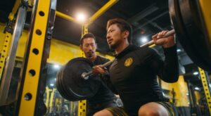 真剣にパーソナルトレーニングをする男性